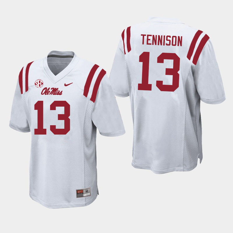 Men #13 Ladarius Tennison Ole Miss Rebels College Football Jerseys Sale-White